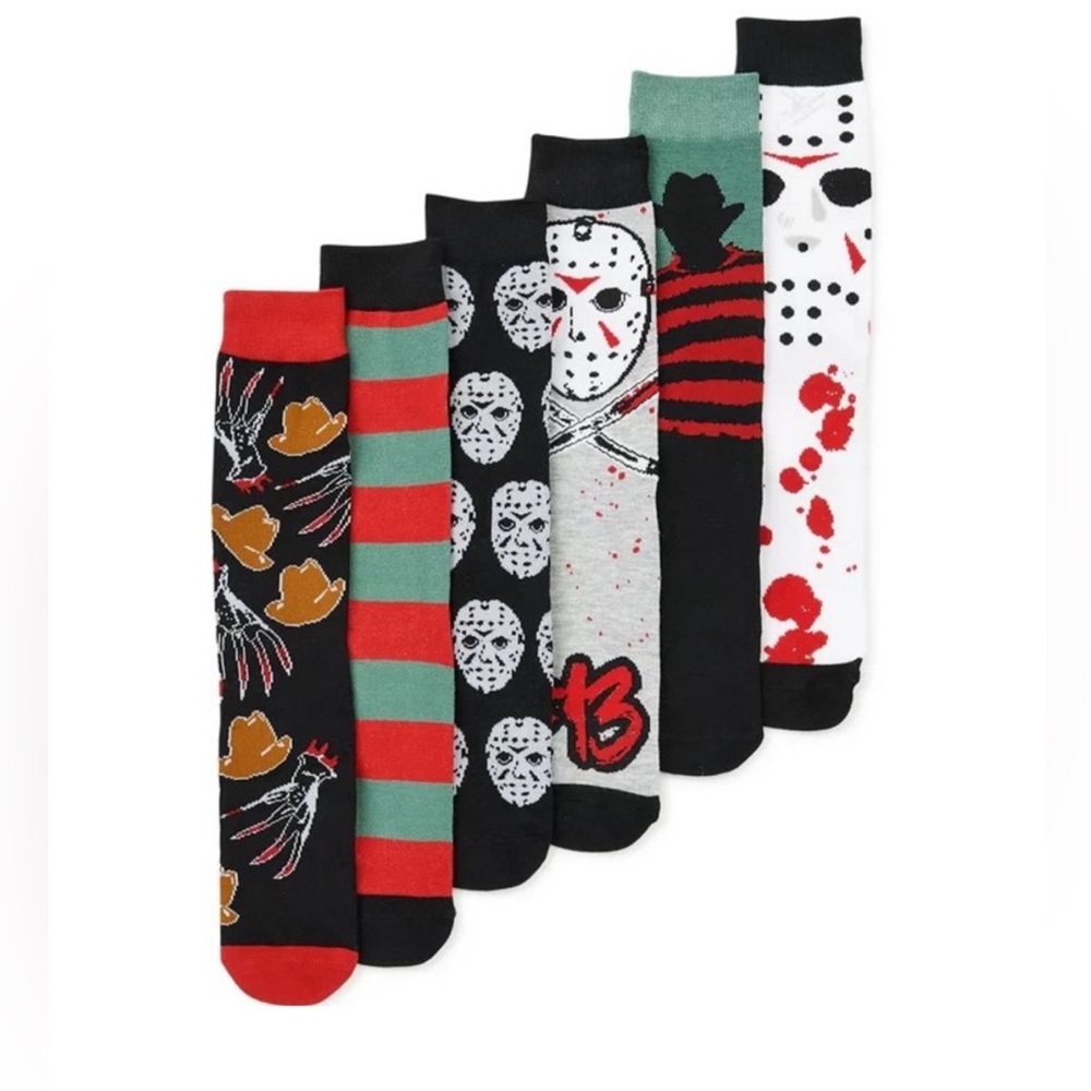 Horror 6 Pair Casual Crew Socks (Freddy/Jason) Shoe Size 6-12